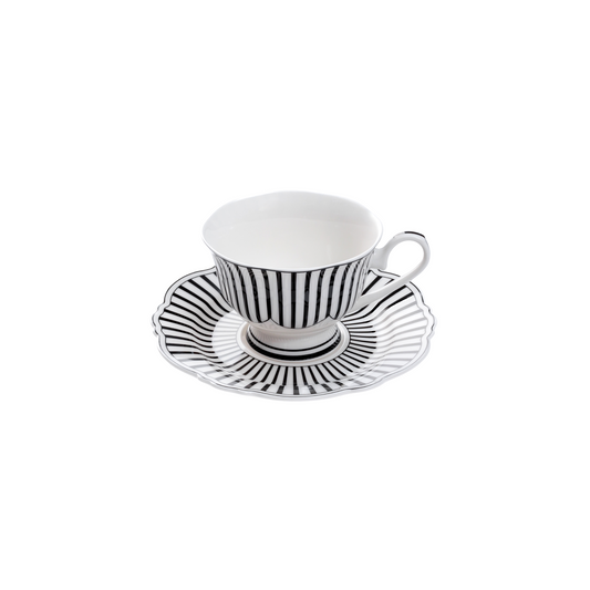 Pemberley Stripe Cup & Saucer, Set of 4